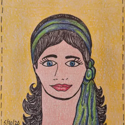 Ribboned Reset — hand-drawn café-girl portrait from Café Girls Volume 1 by Frances Catania